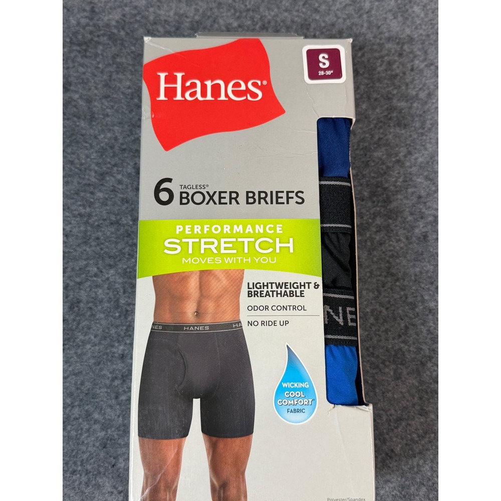 Hanes Boxer Briefs Mens Small Blue Black New‎ Performance Stretch 6 Pack